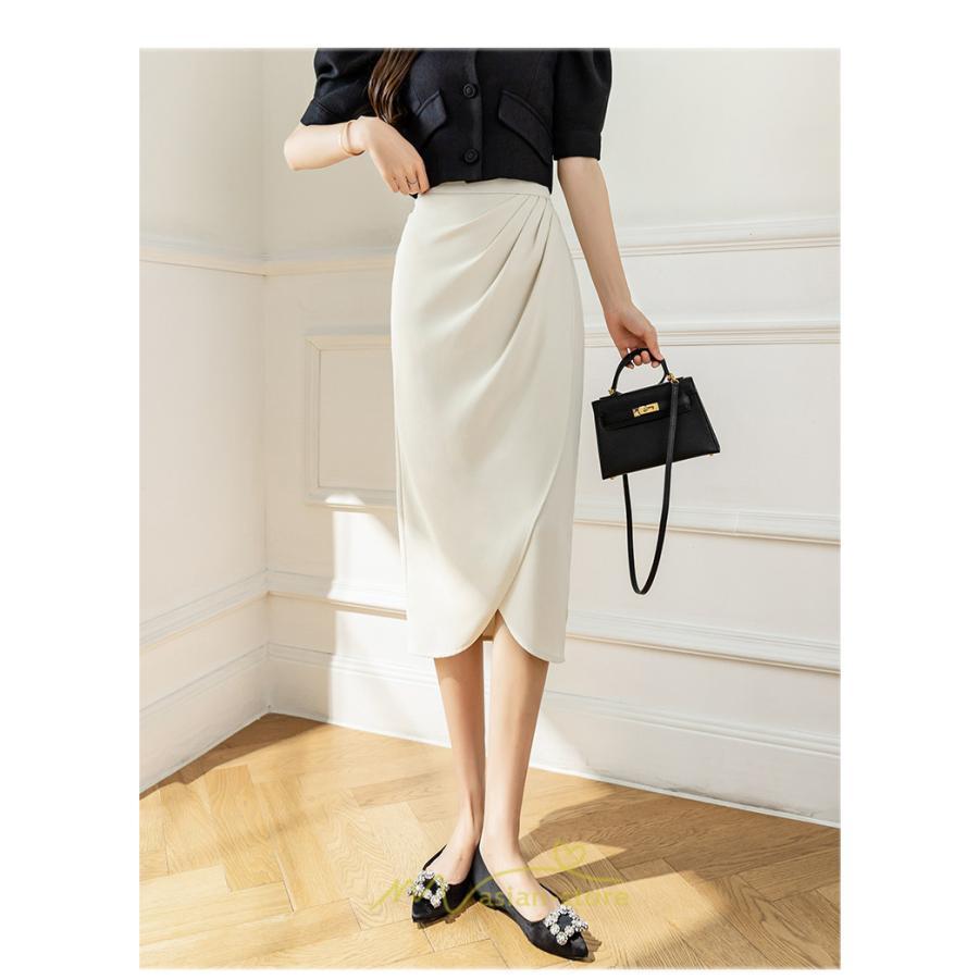スカート | スリット入り 膝下 ひざ下 レディース ボトムス オフィス カジュアル 美脚 セクシー スリット 黒 ベージュ 脚長 ピンク ハイウエスト 通勤 春夏秋冬 OL