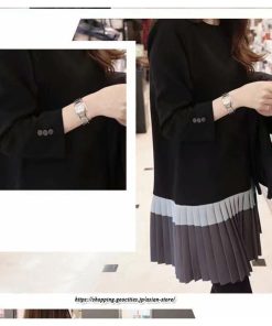 ミディアム | ワンピース レディース 40代 ワンピース 秋 きれいめ膝丈ワンピース 上品 長袖 配色プリーツワンピースチュニック 韓国風 通勤 結婚式ドレス お出かけ 着痩せ