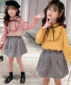 （子供）その他 | 秋冬 カジュアル スカート 2点セット セットアップ ミニチェック柄スカート 通学着 おしゃれ 女の子 長袖 小学生 シャツ キッズ