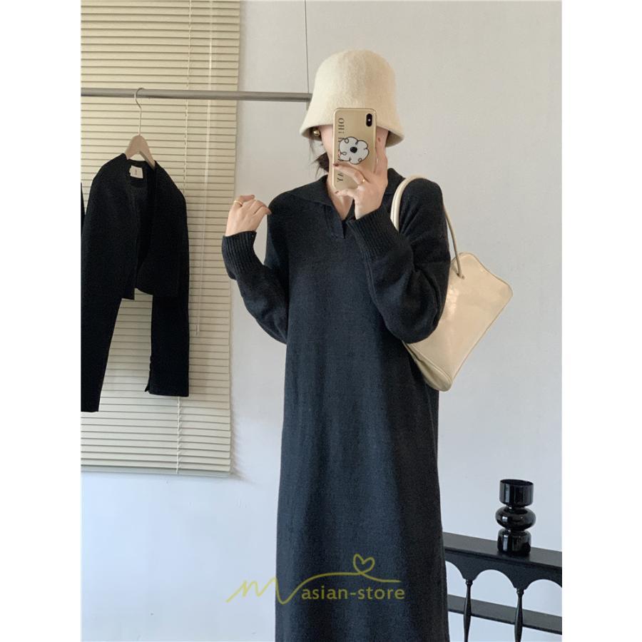 ニットワンピース | ワンピース 春 春服 レディース 長袖 ゆったり vネック 着痩せ 可愛い おしゃれ 大人フェミニン 女子会 通勤 デート お出かけ 秋冬