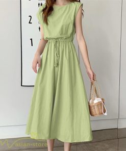 マキシ | 夏ワンピース 半袖 涼感 フレアワンピース 可愛い ロングワンピース ミモレ丈 大人 30代40代 オフィス お出かけ スリム 裏地付き リネン フェミニン 無地