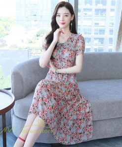 ミディアム | ワンピース レディース Aライン カジュアル Vネック サマー 半袖 ひざ丈 ミディアムワンピース 大きいサイズ 上品 花柄 着痩せ サマーワンピース 夏服