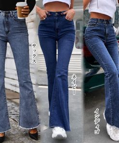 デニム | フレアパンツ 裾フリンジ 美脚