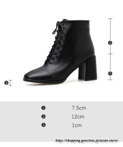 ショートブーツ | レディース 裏起毛なし 裏起毛あり スクエアトゥ ブーツ チャンキーヒール 太ヒール シューズ ハイヒール レースアップ 後ろファスナー 靴