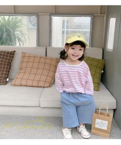 衣装 服 | Tシャツ 2021新作 子供 キッズTシャツ 韓国風 長袖 無地 ストライプ クルーネック おしゃれ 可愛い シンプル アウトドア 8色 お出かけ 男女兼用 春物 着回し