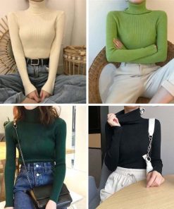 ニット・セーター | リブ ニットトップス タートルネック無地