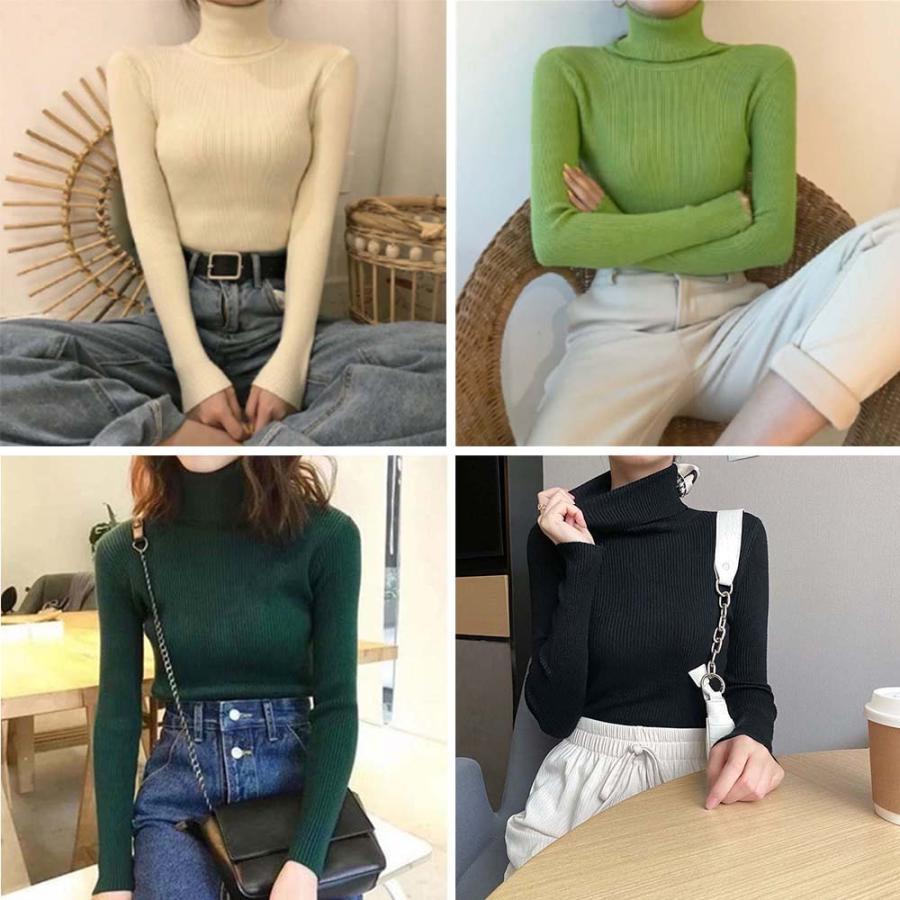 ニット・セーター | リブ ニットトップス タートルネック無地