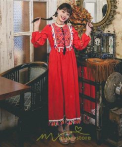 マキシ | ワンピース レディース ロング丈 マキシ丈 長袖 パーティー 白 赤 黄色 青 綿麻 二次会 謝恩会 同窓会 服装 カジュアル 刺繍 40代 夏 30代 20代 秋 50代