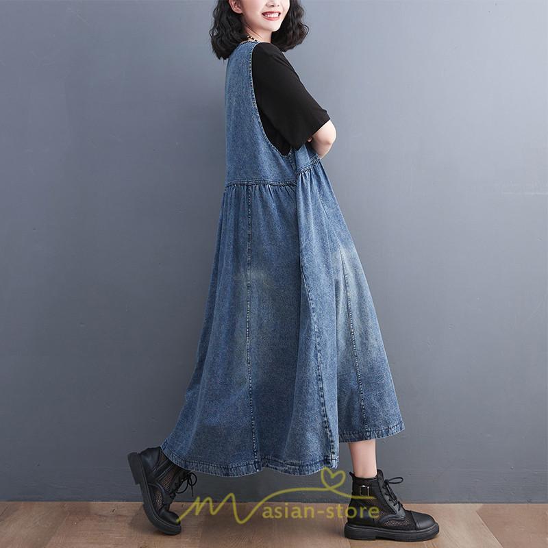 オーバーオール サロペット | オーバーオール デニムサロペットスカート ロングスカート ジャンパースカート デニムスカート レディース ポケット 大人 無地 20代30代 キュート 40代
