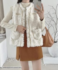 ベスト | ファーレディース 秋冬 ショート丈 アウター ジレ 羽織り 前開き ボタン カーディガン ノーカラー 袖なし 送料無料 コーデ フェイクファー