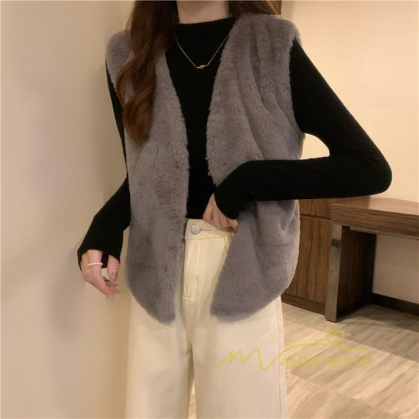ベスト | ファーレディース 秋冬 ショート丈 アウター ジレ 羽織り 前開き ボタン カーディガン 袖なし 送料無料 コーデ フェイクファー ノーカラー