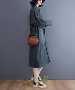 デニムワンピース | ワンピース 長袖 シャツワンピース デニムシャツ ジャケット 前開き 無地 Aラインワンピ ロングワンピ ワンピ スリム 20代30代40代 可愛い