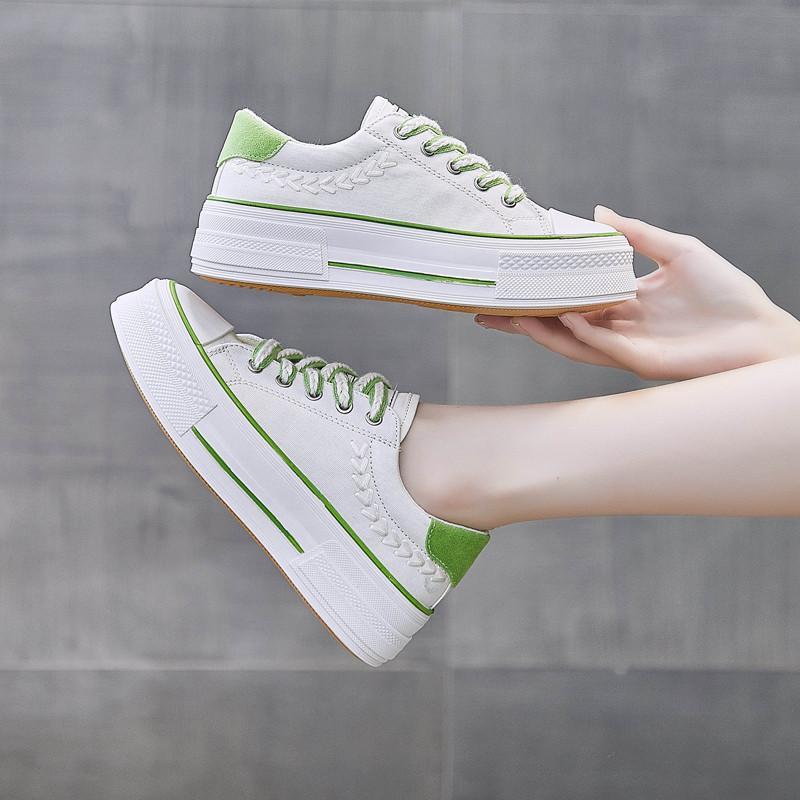 スニーカー | レディースシューズ レースアップ ローカット 厚底靴 履きやすい キャンバス カジュアルシューズ フラットシューズ
