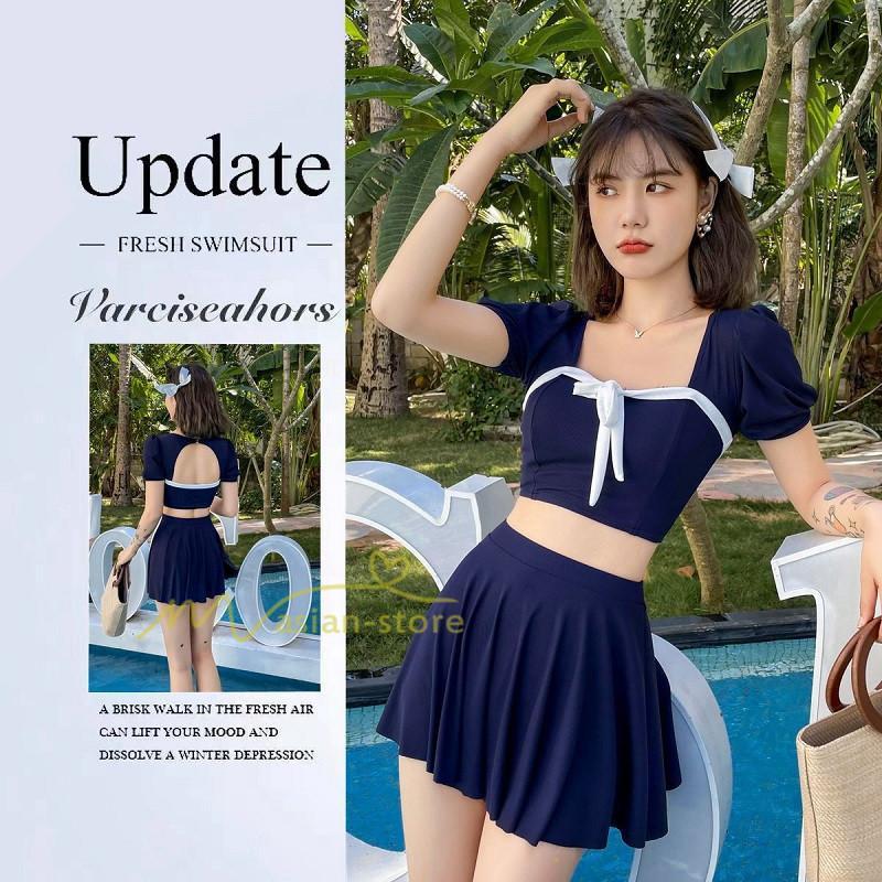 水着 | レディース ワンピース型 体型カバー 温泉2点セット 水着セット セクシー お洒落 可愛い 20代30代40代 無地 セパレート 韓国ファッション 着痩せ