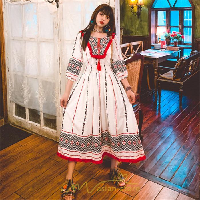 マキシ | ワンピース 夏 レディース リゾート きれいめ 夏ワンピ ファッション エスニック 幾何学柄 ウエストゴム レトロ サマーワンピース ロング 海外旅行 上品 夏服