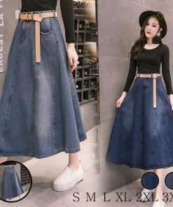 スカート | デニムプリーツフレア ハイウエスト スタイリッシュ ミディアム韓国風 上品 Aライン 大きいサイズ ゆったり 人気 レディース 春秋コーデ