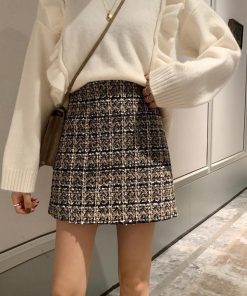 ひざ丈スカート | タイトスカート ハイウエスト チェック柄 レディース 台形スカート スカート ミニスカート ツイード