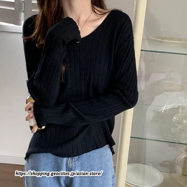 ニット・セーター | カットソー ニット レディース リブニット 長袖 秋冬 春 トップス スリム ストレッチ インナー 無地 着痩せ プルオーバー 長袖カットソー 長袖ニット 通学通勤
