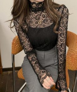 透かし編みトップス | トップス 総レース ハイネック カットソー インナー ペイズリー柄 レディース ブラウス シースルー セクシー おしゃれ