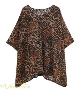ｔシャツ・カットソー | カットソー レディース Tシャツ Vネック 5分袖 ヒョウ柄 レオパード 20代 30代 着痩せ 体型カバー ゆったり トップス 夏物 フリーサイズ 50代 40代 Vネック