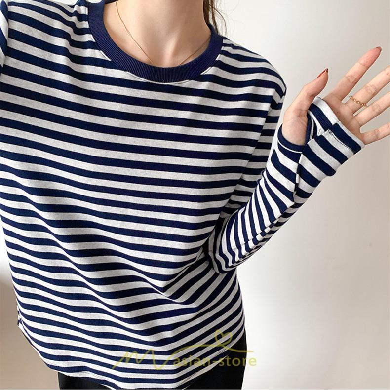 tシャツ・カットソー | 春物 レディース Tシャツ カットソー 長袖 トップス 綿 ボーダー シンプル プルオーバー リブ 柔らか 美ライン スリム ストレッチ 丸ネック 微伸縮 20代30代