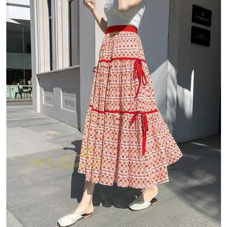 スカート | フレアロングレデイース リネンウエストゴム 綿麻混 マキシマキシ レトロ風 体型カバー リゾート 夏物