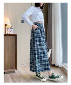 スカート | チェックロングウエストゴム チェック柄 大人 ハイウエスト Aライン30代40代50代 通学通勤 可愛い スカート ゆったり