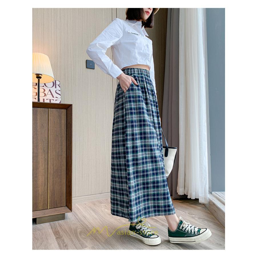 スカート | チェックロングウエストゴム チェック柄 大人 ハイウエスト Aライン30代40代50代 通学通勤 可愛い スカート ゆったり