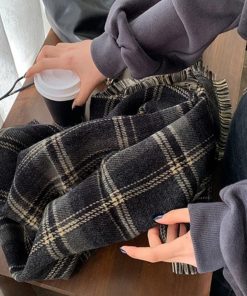 マフラー | チェック リバーシブル フリンジ付きストール 大判 厚手 肩掛け