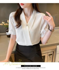 シャツ・ブラウス | レディースシャツ 半袖シャツ レディース 無地 Vネック サマーシャツ ブラウス 40代 大きいサイズ 着痩せ カジュアル 20代30代 オフィス フォーマル 韓国風