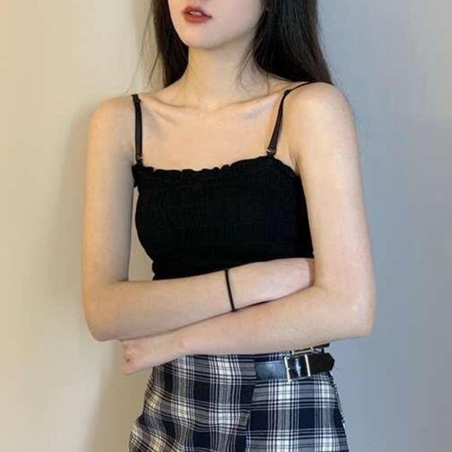 キャミソール | インナー ベアトップ レディース ストラップ付き チューブトップ トップス 韓国ファッション ストレッチ ギャザー飾り フリル