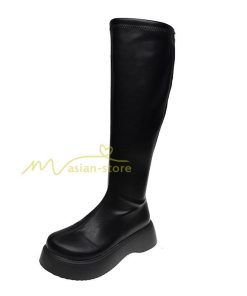 ロングブーツ | レディース ブーツ 秋冬 シューズ 靴 太ヒール チャンキーヒール 合皮ブーツ PUブーツ ロング靴 コスプレ くつ 後ろファスナー COS 大人