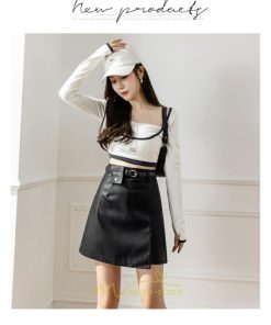 スカート | ミニレディース ミニスカ フェイクレザー ボトムス ハイウエスト タイト 秋冬 スタイリッシュ ベルト付き 可愛い カジュアル 大人 お洒落