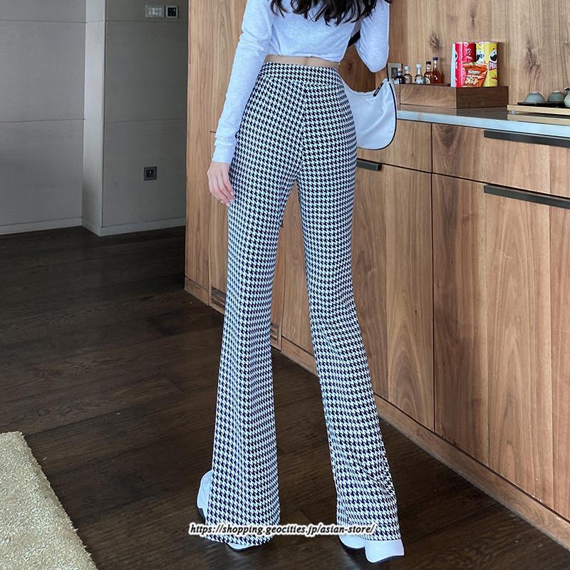 チノ・テーパード・ジョガー・スキニーパン | パンツ レディース フレアパンツ ロングパンツ 千鳥格柄 スリット カジュアル ハイウエスト ワイドパンツ トレンド おしゃれ 送料無料 楽ちん お出かけ かわいい