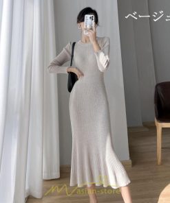 ニットワンピース | レディース 冬 きれいめ ニットフレア ロング おしゃれ マーメイド 秋冬 送料無料 おしゃれ 20代30代40代50代 デート 通勤 可愛い