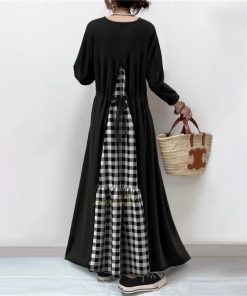 マキシ | ロングワンピース 秋冬ワンピース チェックワンピース 切り替え フェイク レイヤード風 レディース 後ろリボン付き 秋冬服 秋服 秋服春 30代40代50代 秋物