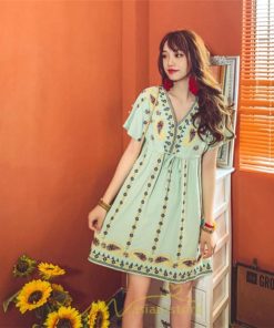 ミニ丈 | ワンピース ミニワンピース 膝上 レディース 夏 綿麻 きれいめ カジュアル 膝丈 Aライン おしゃれ 大人 可愛い セクシー Vネック 緑 赤 半袖 白 新作 上品