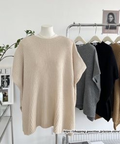 ニット・セーター | ニット レディース セーター 秋冬 春 トップス マント ポンチョ 重ね着風 大人 無地 ニットセーター 上品 サイドスリット プルオーバー ゆったり カジュアル