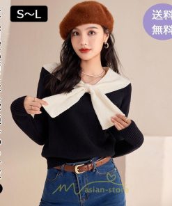 ニット・セーター | 長袖 ニット セーター Tシャツ レディース トップス 秋新作 ママ 人気 秋コーデ 激安 蝶結び 切り替え 2022新作 上品 可愛い オシャレ キレイめ 韓国風
