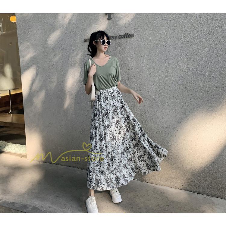 スカート | レディース シフォン フレア マキシ ロングウエストゴム マキシゆったり 普通着 お出かけ お呼ばれ カジュアル 通勤通学 リゾート