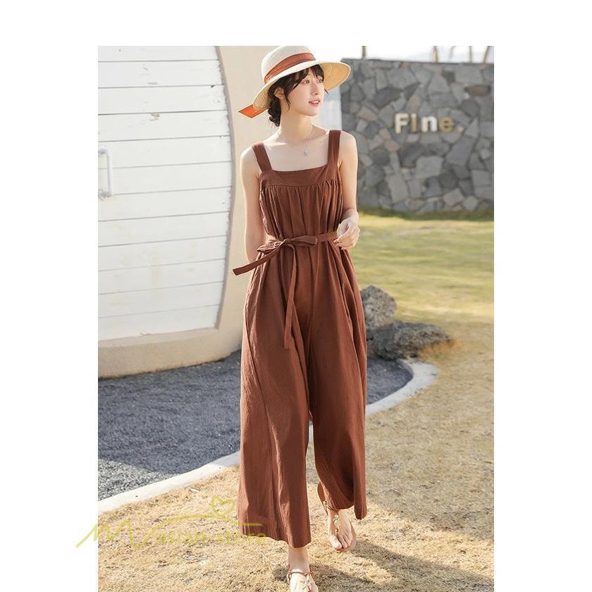 ノースリーブ | サロペット レディース 無地 着痩せ キャミサロペット 可愛い 20代 30代 カジュアル 春 夏 秋 韓国風 ゆったり パンツ コーデ プルオーバー