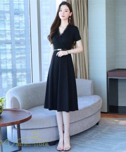 ミディアム | Aラインワンピース ワンピース レディース 着痩せ 無地 半袖 Vネック ひざ丈 ミディアムワンピース カジュアル おしゃれ 30代 20代 上品 大きいサイズ 40代