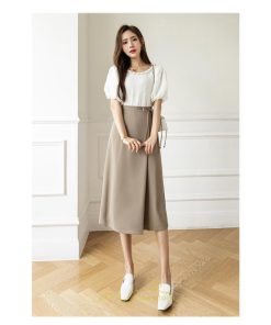 スカート | ひざ丈 ひざ下 ハイウエスト Aライン レディース エレガント レトロ風 着痩せ 上品 トレンド ゆったり 女子会 OL フォーマル 通勤 ビジネス 就活