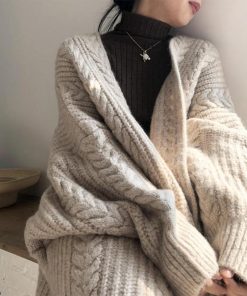 ニット・セーター | ロング丈 ケーブル編みカーデ 体型カバー 秋冬 韓国風 厚手 ニットカーディガン レディース コーディガン ライトアウター