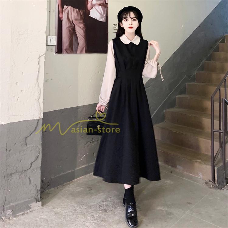 マキシ | ドッキングワンピース レイヤード風ワンピース ロングワンピース Aラインワンピース フェイク 切り替え 秋 レディース 30代40代50代 長袖ワンピ ワンピ
