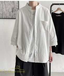 シャツ | メンズ 夏コーデ 2021新作 ライトアウター 5分袖 7分袖 スタンドカラー 麻綿 無地 カッコイイ お出かけ カジュアルトップス 薄手 夏着 アウトドア