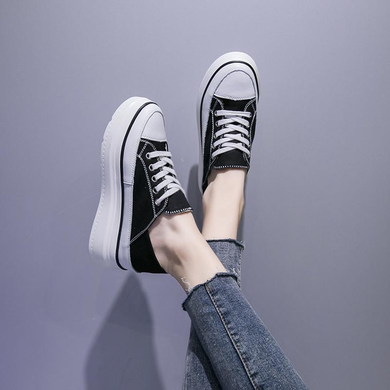 スニーカー | 厚底シューズ キャンバス厚底レディース レースアップ ラウンドトゥ 滑り止めソール ウォーキングシューズ スニーカー スポーツ