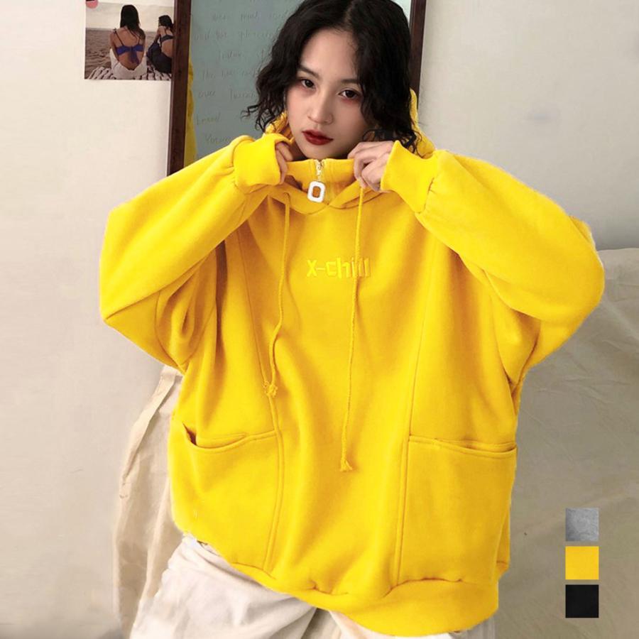 パーカ | 体型カバー オーバーサイズ レディース ロゴ フード付きパーカー トップス 裏起毛 トレーナー ロング丈 カジュアル