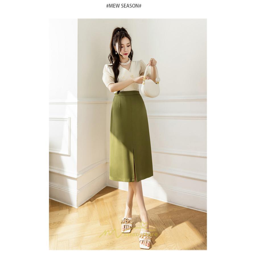 スカート | ボトムス 膝下 スリット ひざ下 Aライン ウエストゴム 楽 大人 きれいめ 20代 30代 40代 サイドチャック 通勤 上品 ビジネス オフィス