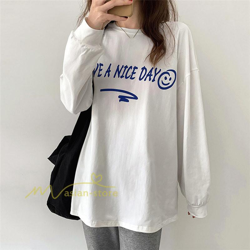 tシャツ・カットソー | カットソー レディース 長袖 春 Tシャツ レディース ゆったり ラウンドカット トップス 丸首 韓国ファッション 通勤通学 20代30代40代50代 カジュアル 夏物 快適
